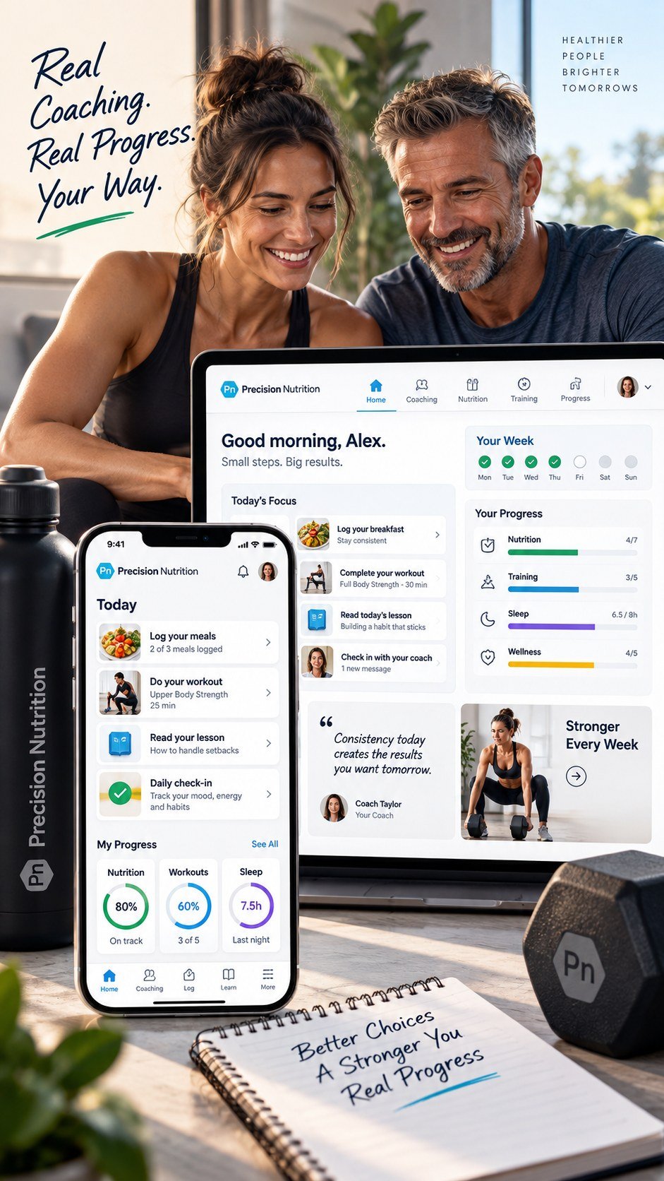 Phone, tablet and laptop showing the coaching platform